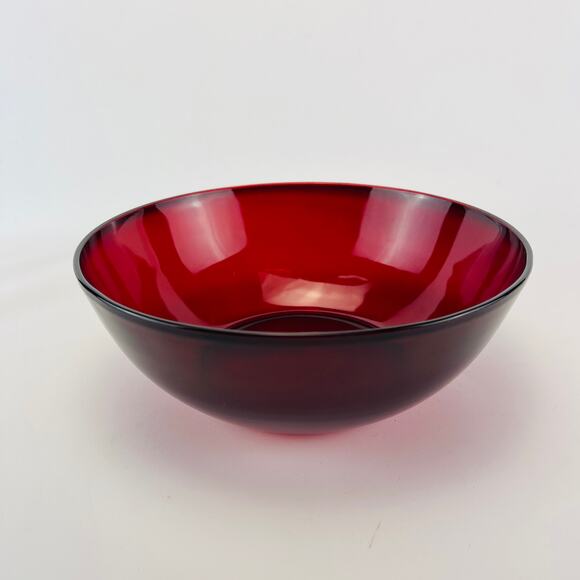 Vintage Ruby Red Glass Fruit Serving Bowl 8 1/2 x 3” - Picture 6 of 6